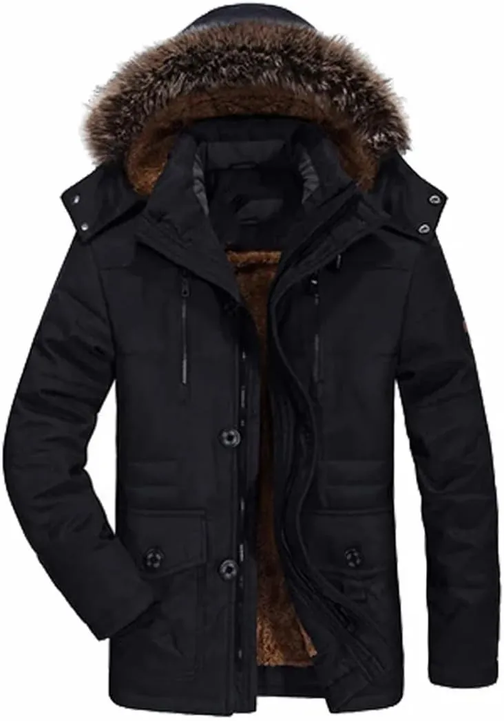 Men Long Outdoor Hooded Jacket Zipper Thicken Padded Cotton Casual Snow Parkas Coat