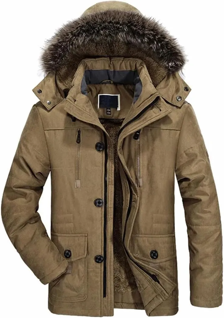Men Long Outdoor Hooded Jacket Zipper Thicken Padded Cotton Casual Snow Parkas Coat