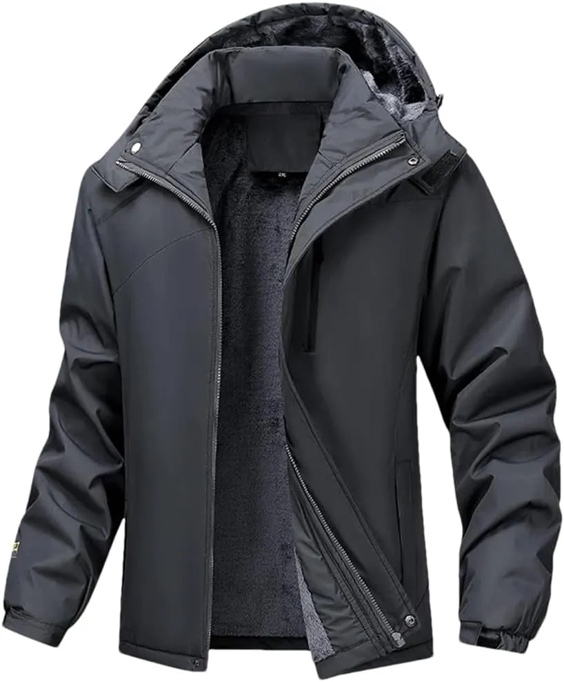 Men Solid Casual Cotton Padded Jacket Hooded Thicken Warm Outdoor Casual Parkas Coat