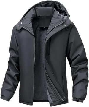 Men Solid Casual Cotton Padded Jacket Hooded Thicken Warm Outdoor Casual Parkas Coat
