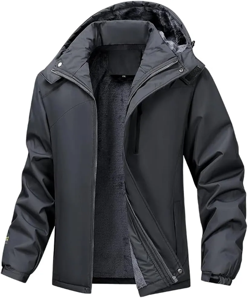 Men Solid Casual Cotton Padded Jacket Hooded Thicken Warm Outdoor Casual Parkas Coat