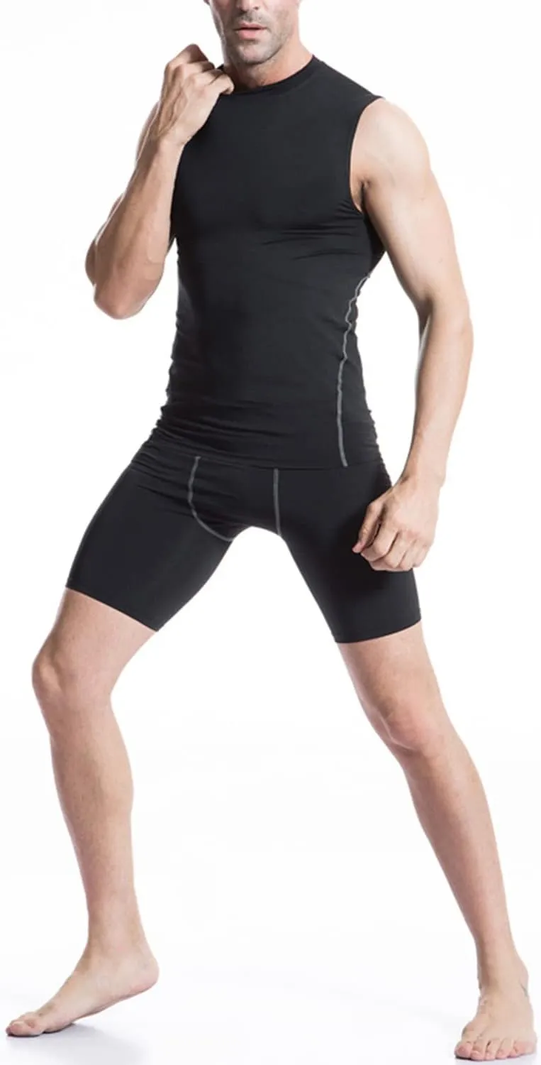Men's Compression Football Tank Top Quick Dry Breathable Athletic Compression Shirts Sleeveless 3 Pack Black