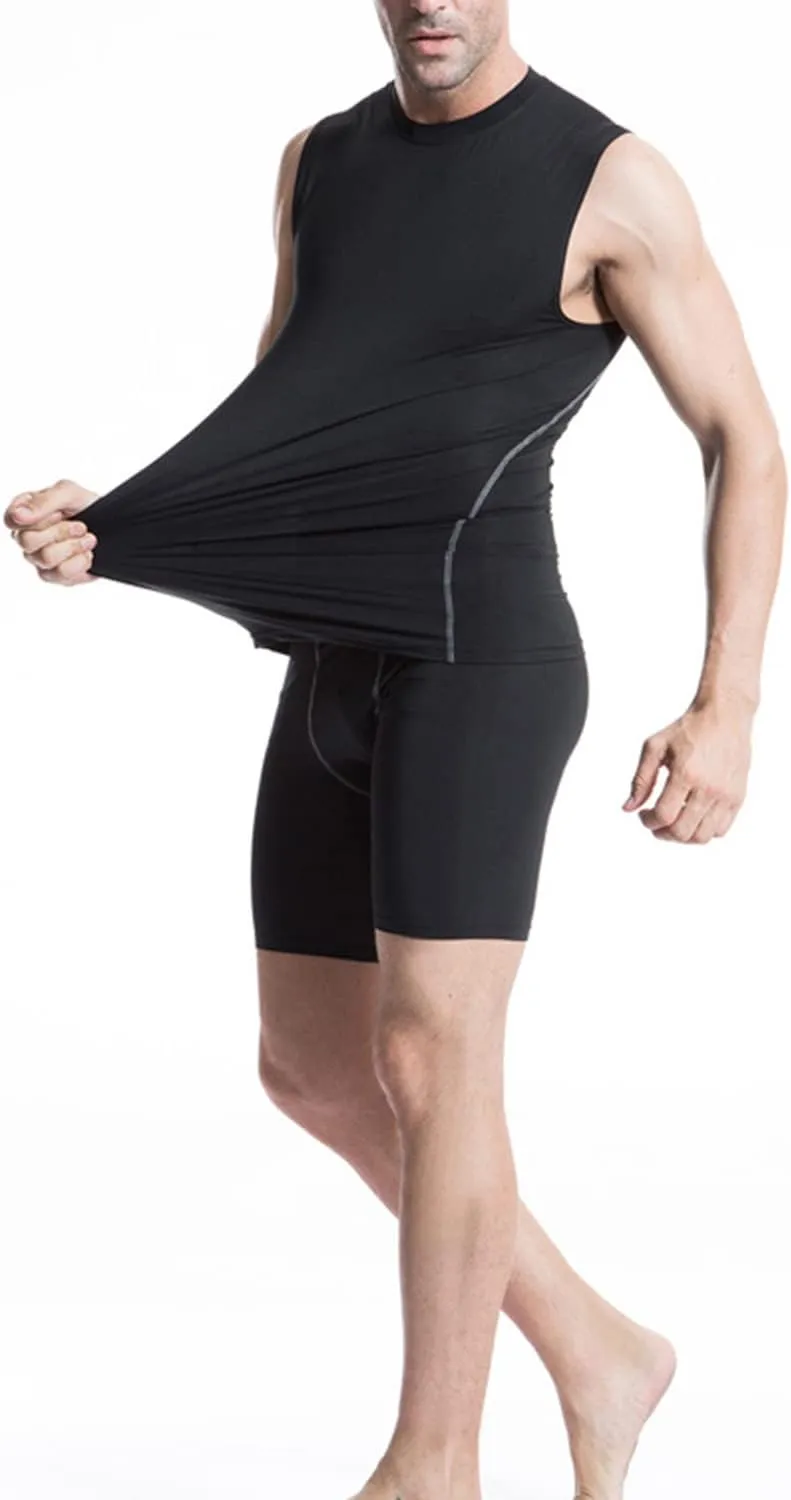 Men's Compression Football Tank Top Quick Dry Breathable Athletic Compression Shirts Sleeveless 3 Pack Black