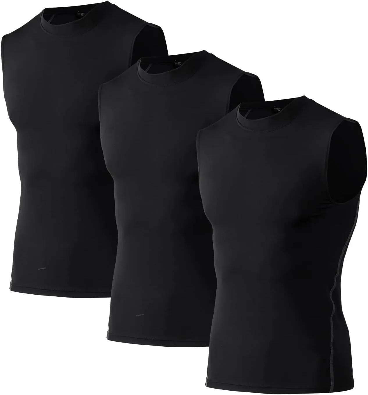 Men's Compression Football Tank Top Quick Dry Breathable Athletic Compression Shirts Sleeveless 3 Pack Black
