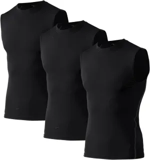 Men's Compression Football Tank Top Quick Dry Breathable Athletic Compression Shirts Sleeveless 3 Pack Black