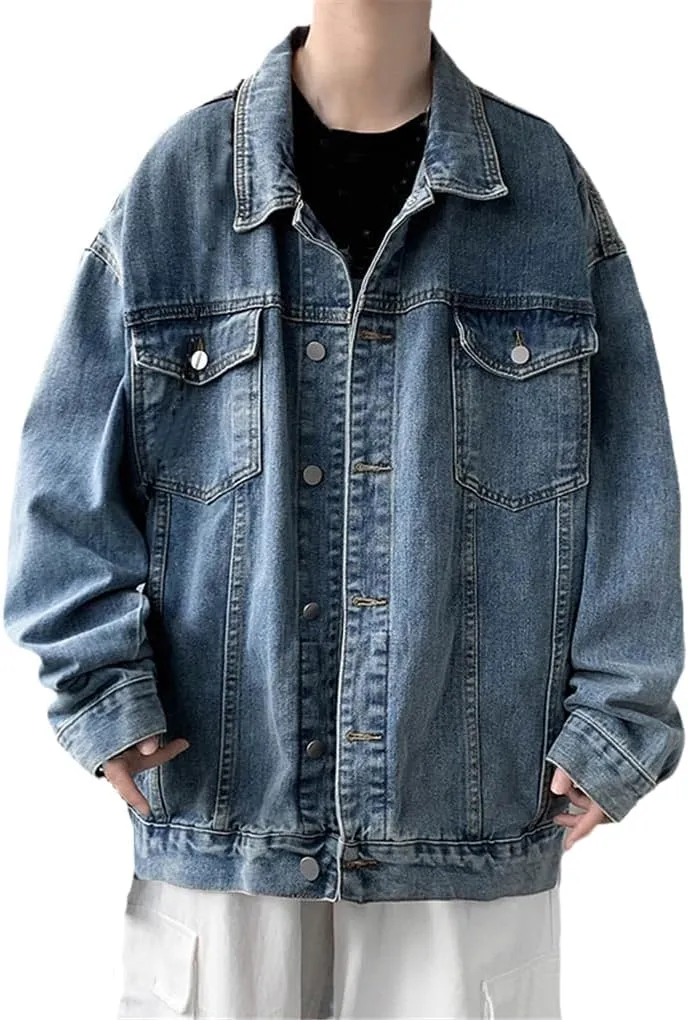 Men's Denim Jacket Casual Fashion Harajuku Oversized Blue Streetwear Men Jean Coats
