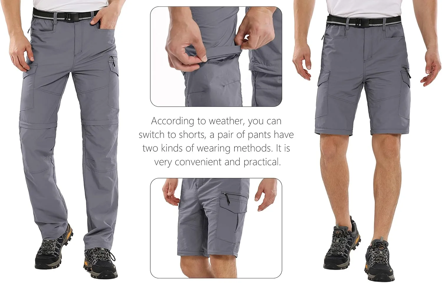 Mens Hiking Pants Convertible Quick Dry Zip Off Fishing Travel Safari Pants