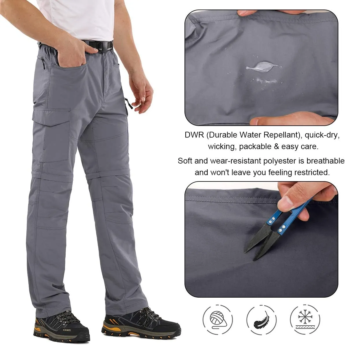 Mens Hiking Pants Convertible Quick Dry Zip Off Fishing Travel Safari Pants