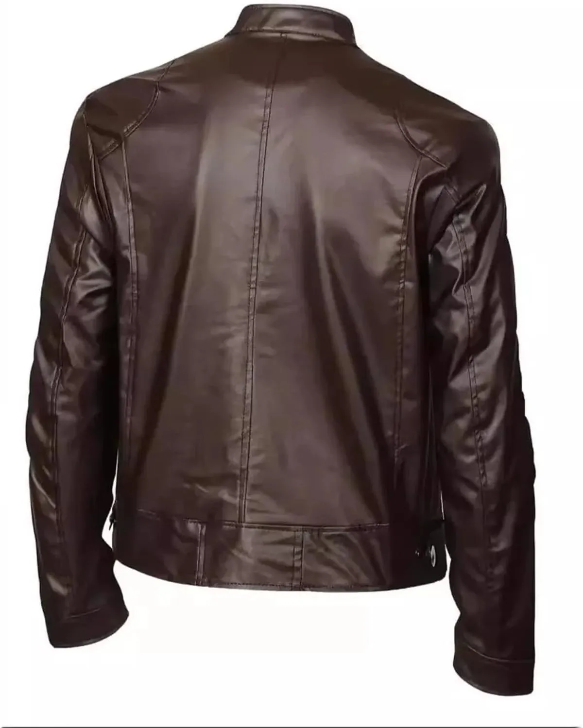 Mens Leather Jacket Fashion Stand Collar Zipper Coat Lightweight Casual Faux Leather Motorcycle Jacket