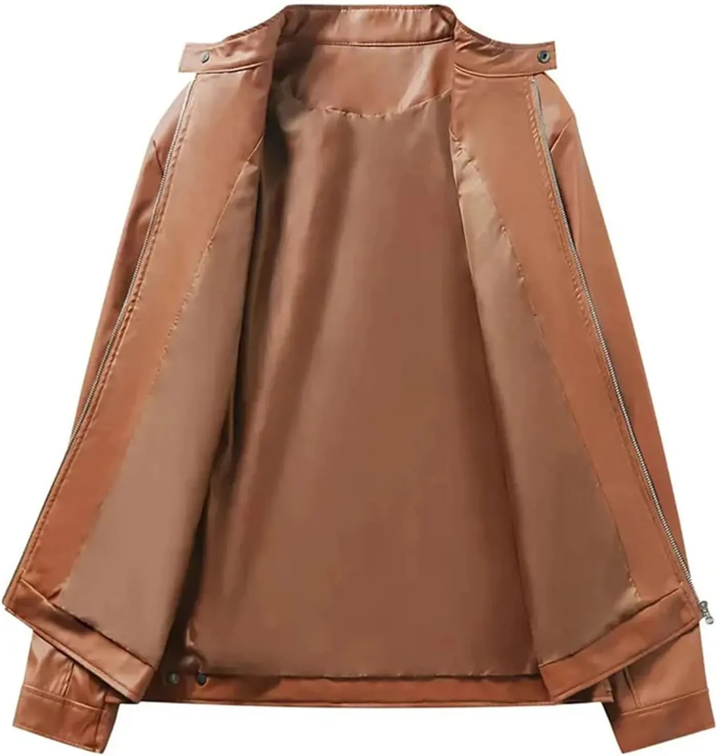 Mens Leather Jacket Fashion Stand Collar Zipper Coat Lightweight Casual Faux Leather Motorcycle Jacket