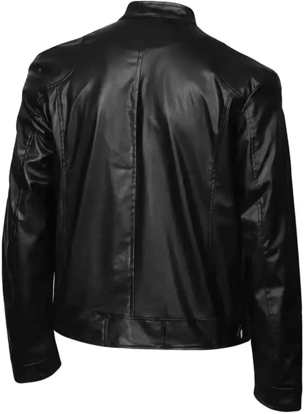 Mens Leather Jacket Fashion Stand Collar Zipper Coat Lightweight Casual Faux Leather Motorcycle Jacket