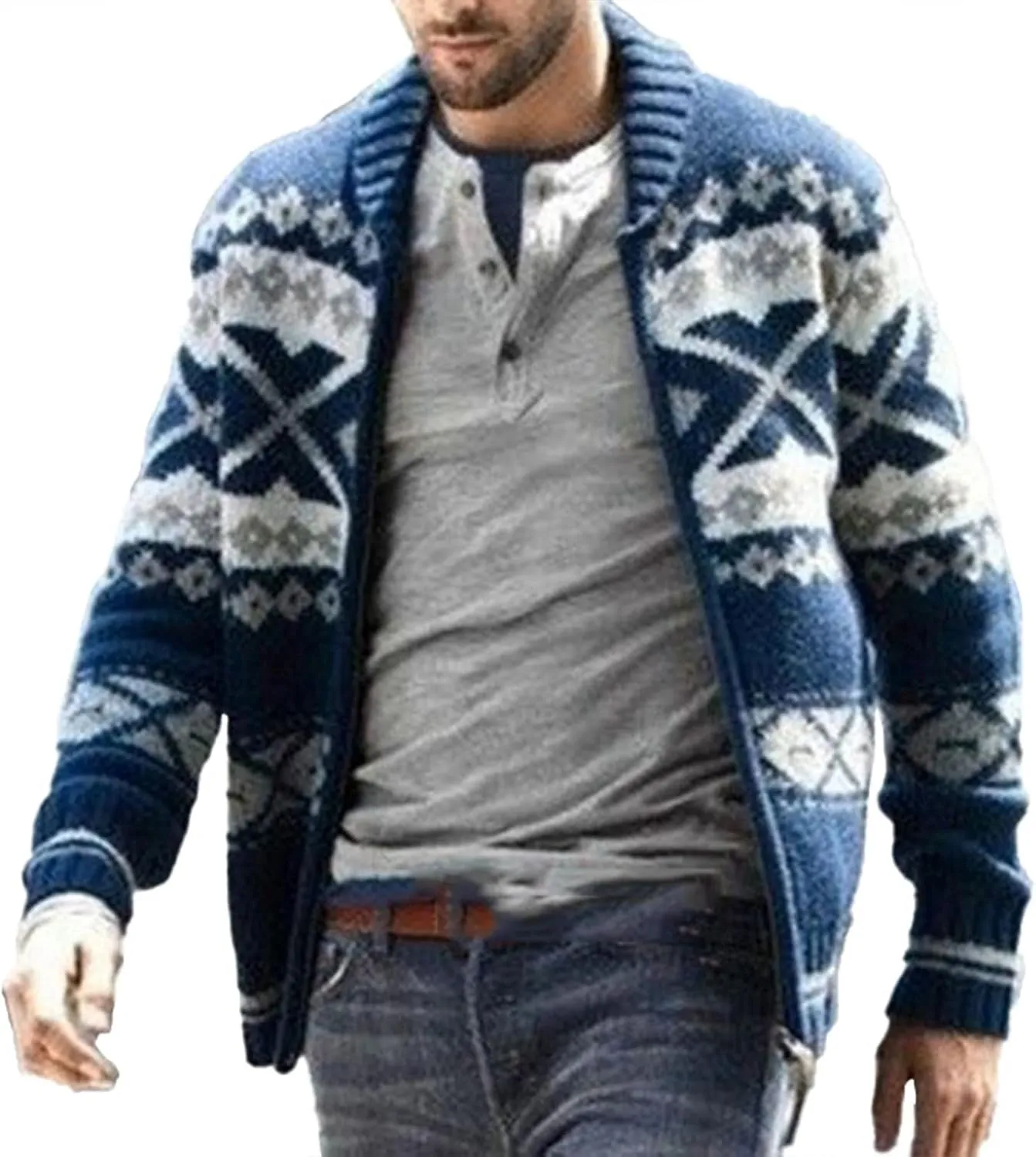 Men's Long Sleeve Casual Comfort Fit Cardigan Sweater Shawl Collar Soft Fabric