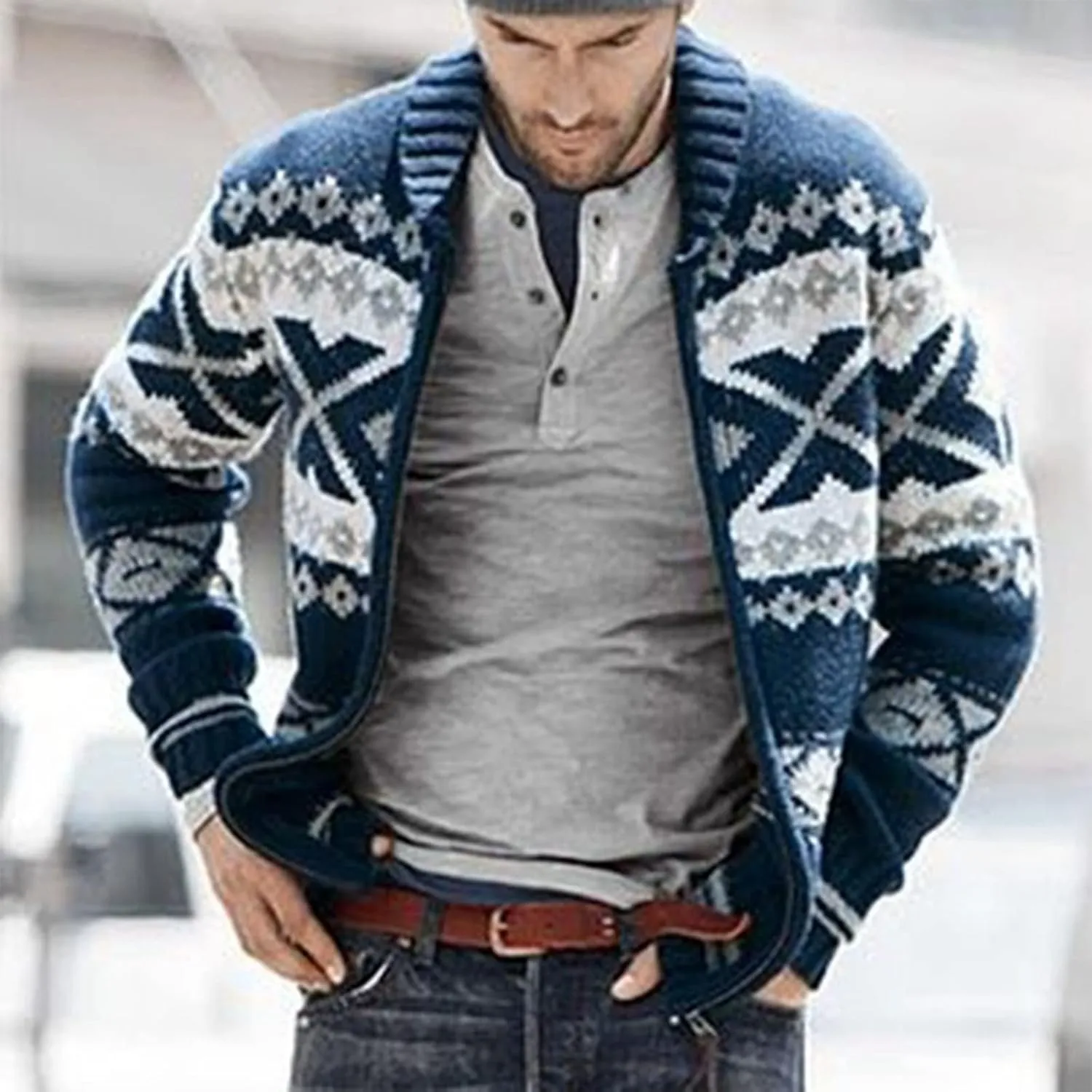 Men's Long Sleeve Casual Comfort Fit Cardigan Sweater Shawl Collar Soft Fabric