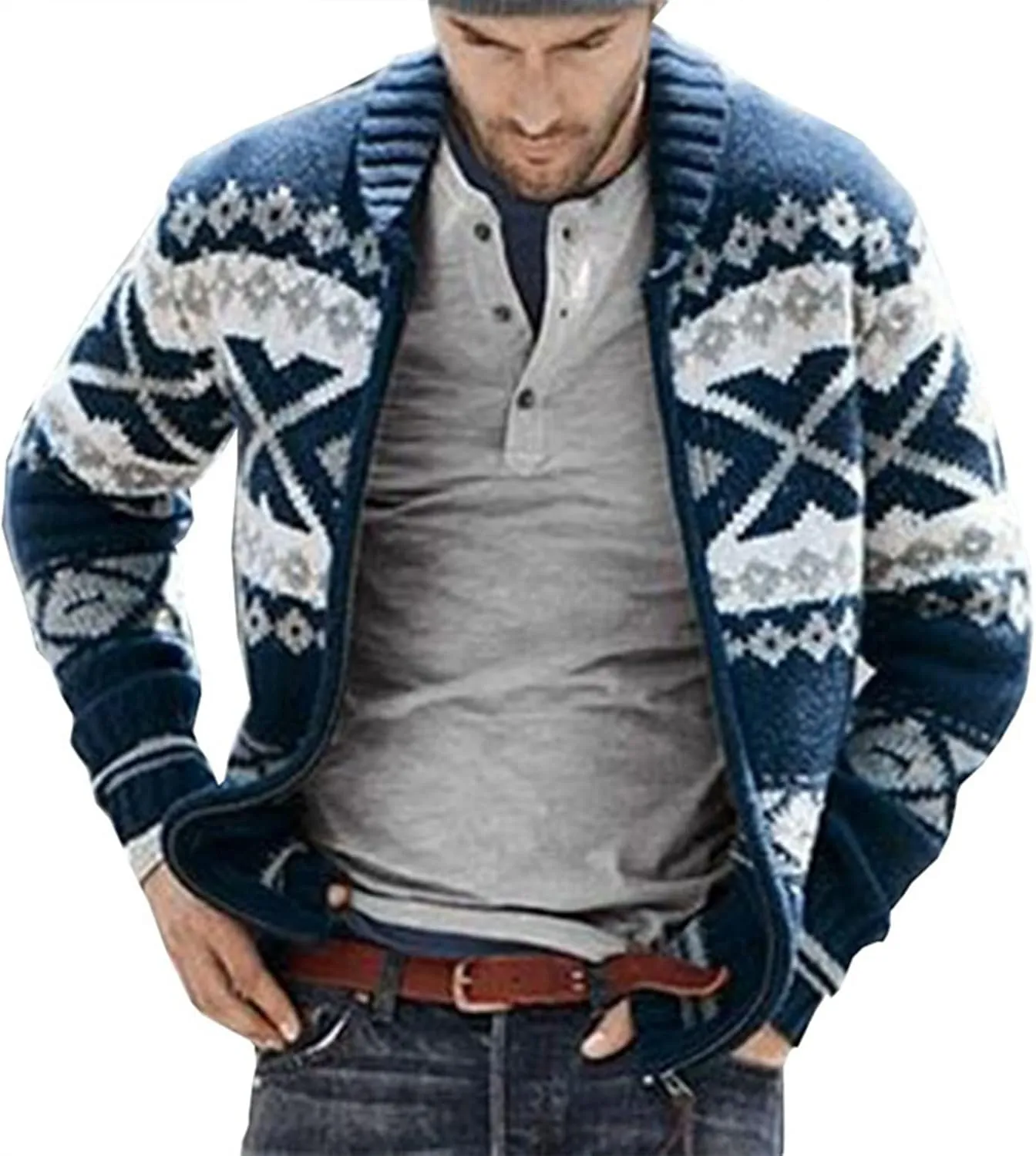 Men's Long Sleeve Casual Comfort Fit Cardigan Sweater Shawl Collar Soft Fabric