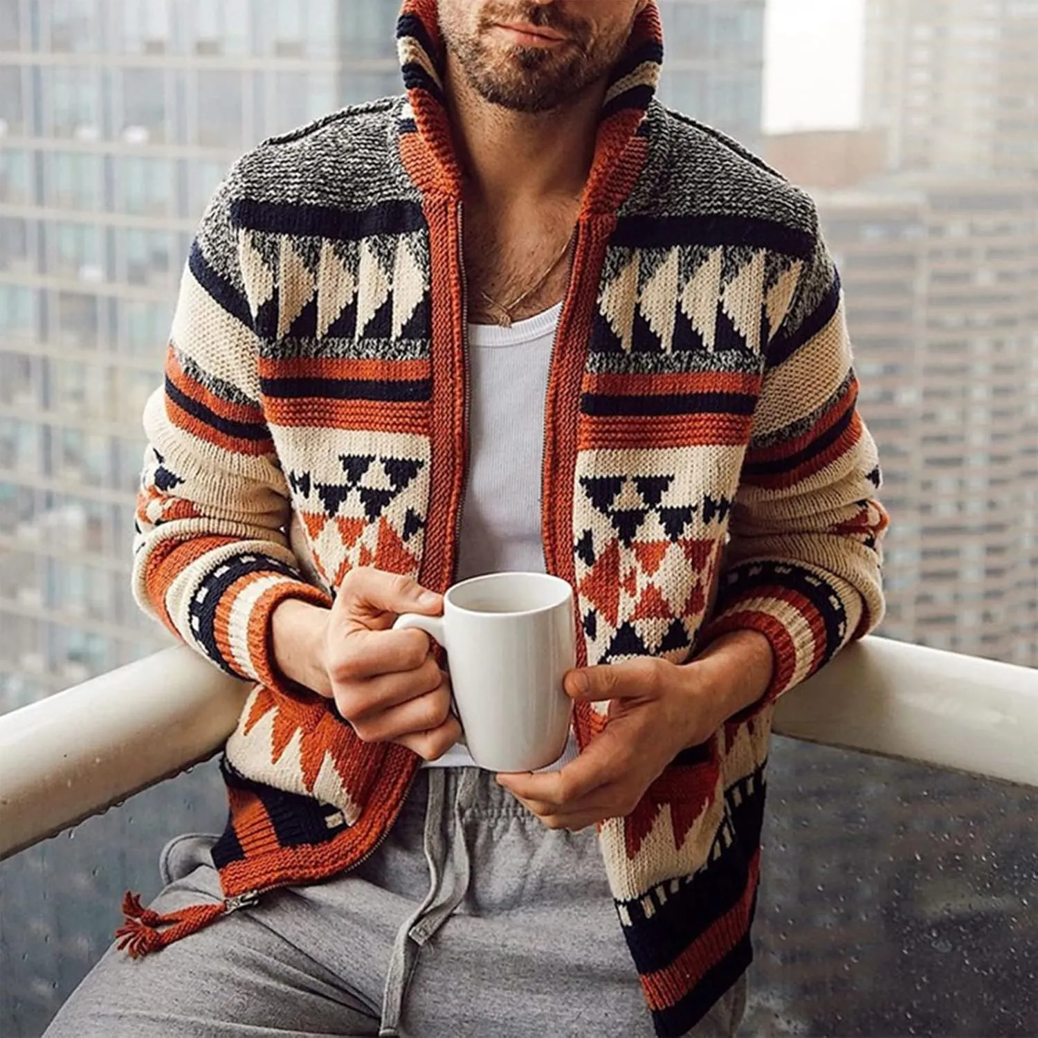 Men's Long Sleeve Casual Comfort Fit Cardigan Sweater Shawl Collar Soft Fabric