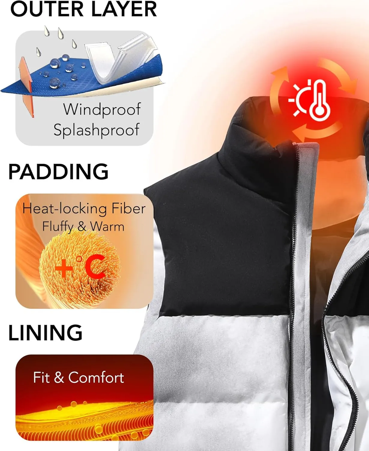 Mens Puffer Vest Winter Warm Puffy Vest Jacket for Men Stand Collar Sleeveless Coat with Pockets Casual Outwear