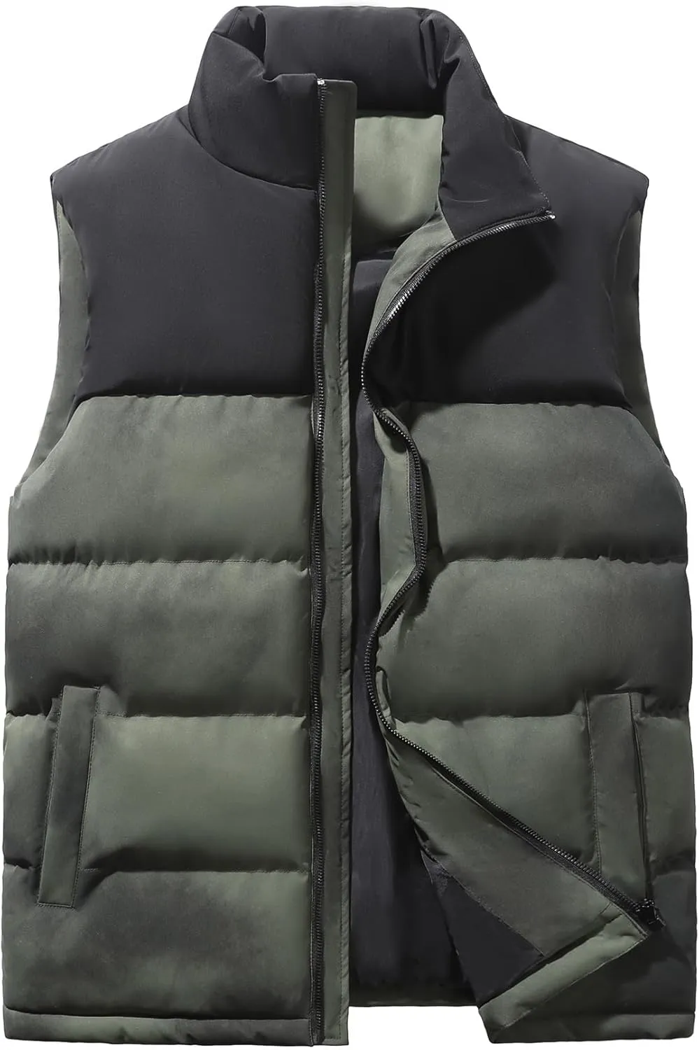 Mens Puffer Vest Winter Warm Puffy Vest Jacket for Men Stand Collar Sleeveless Coat with Pockets Casual Outwear