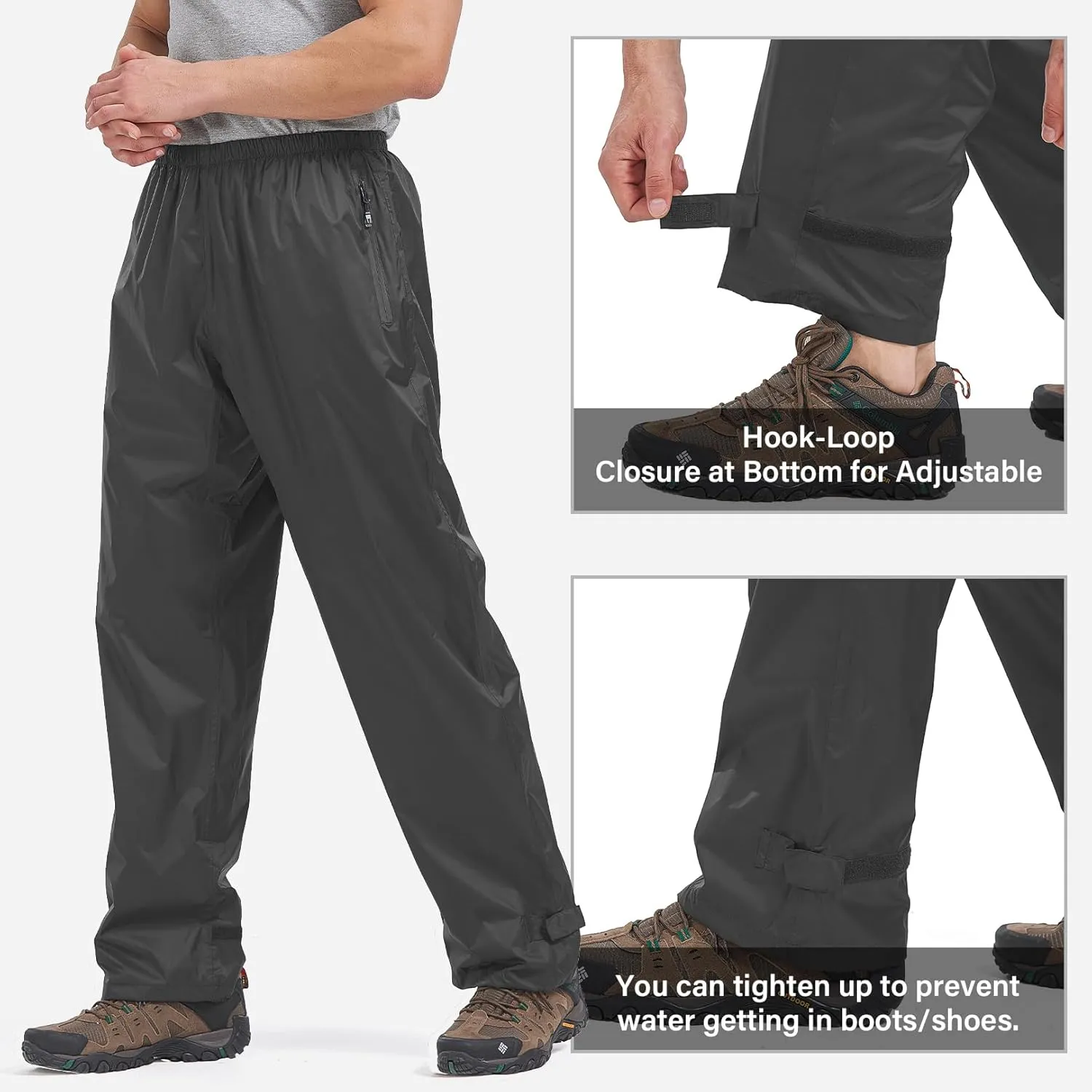 Men's Rain Pants Waterproof Windproof Hiking Rain Over Pants for Outdoor Fishing Golf Motorcycle Cycling