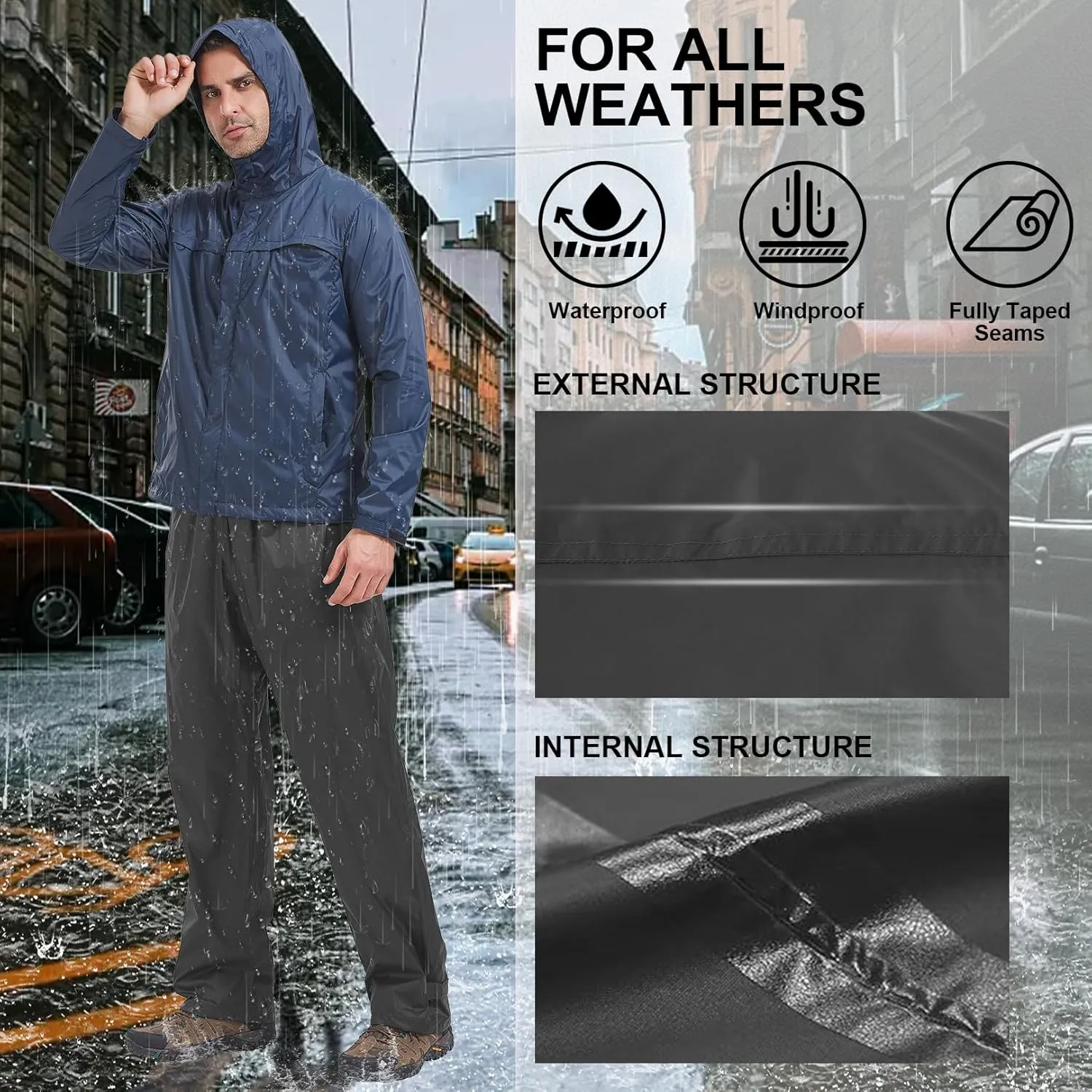 Men's Rain Pants Waterproof Windproof Hiking Rain Over Pants for Outdoor Fishing Golf Motorcycle Cycling