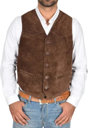 Mens REAL Suede Waistcoat Classic Style Soft BROWN Suede Leather Vest Gilet - Cole