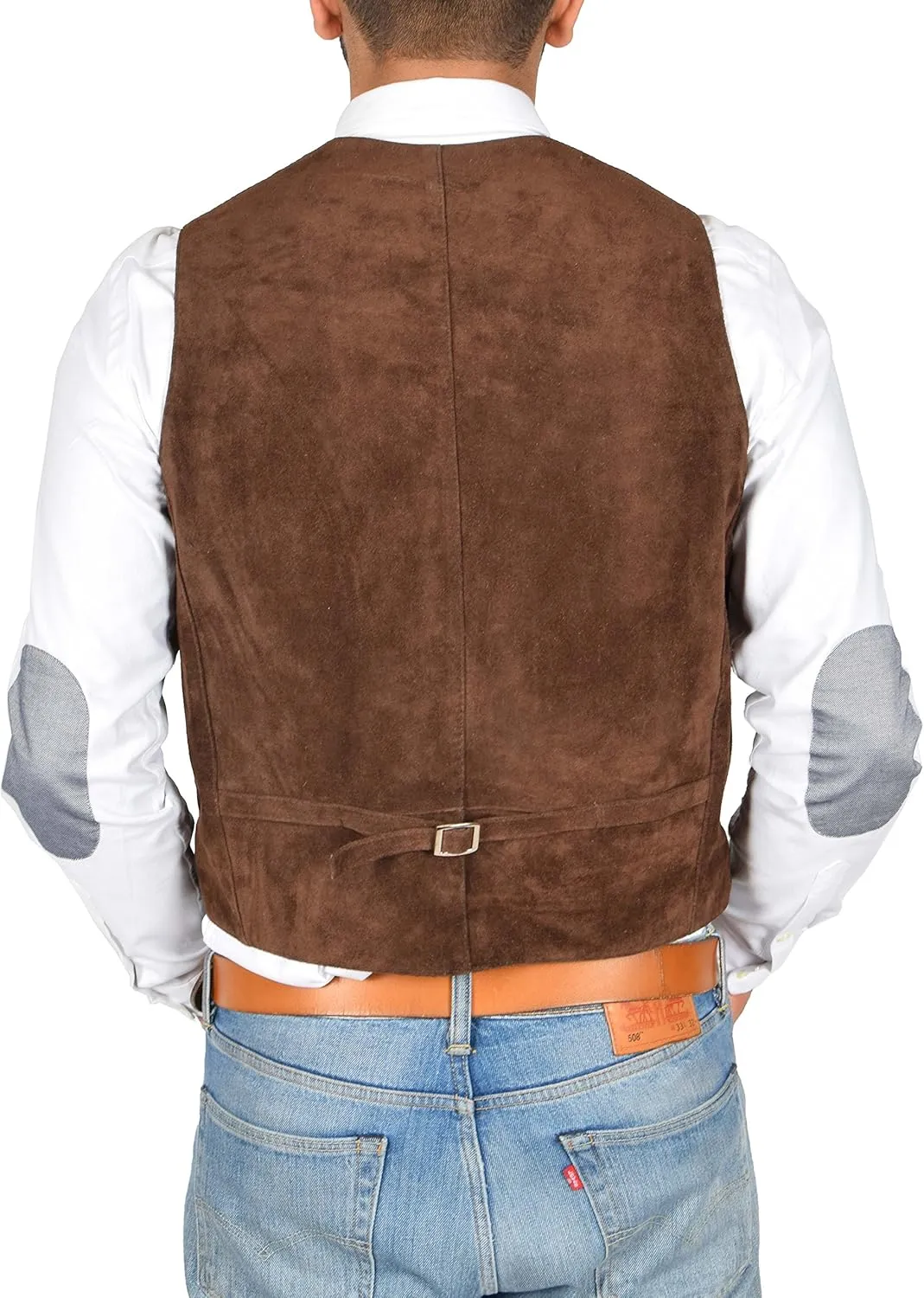 Mens REAL Suede Waistcoat Classic Style Soft BROWN Suede Leather Vest Gilet - Cole