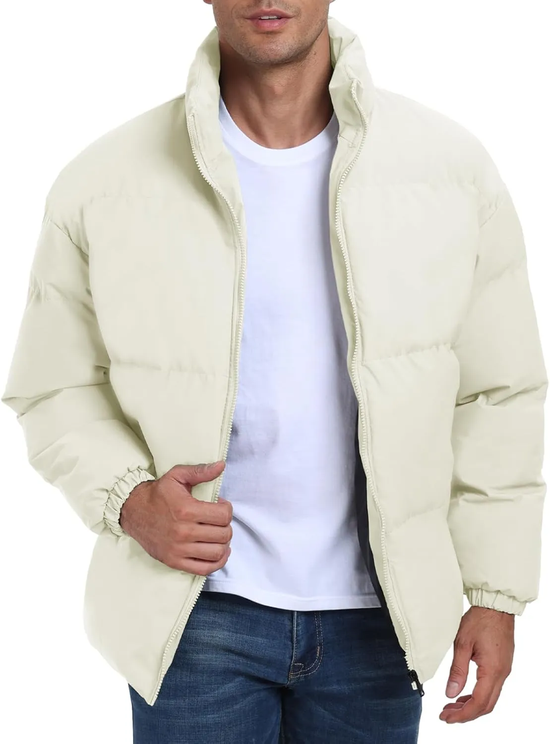 Mens Winter Padded Jacket Puffer Windproof Jacket Full Zipper Outerwear Coat