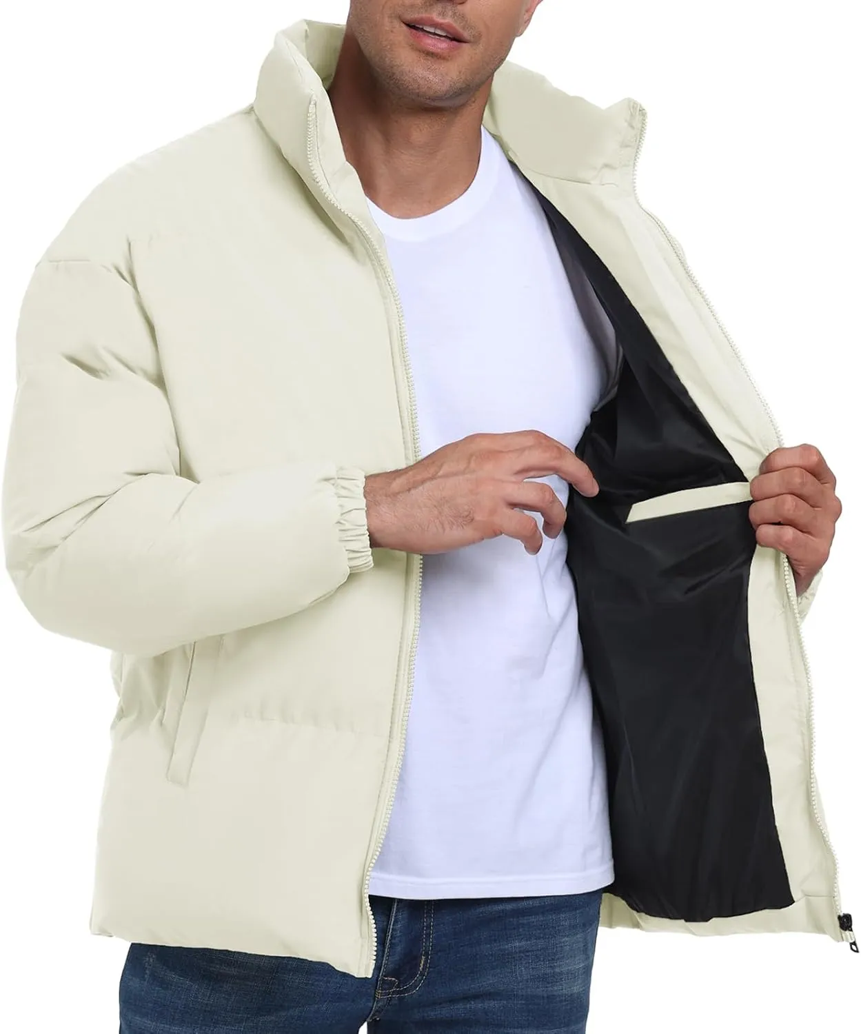 Mens Winter Padded Jacket Puffer Windproof Jacket Full Zipper Outerwear Coat