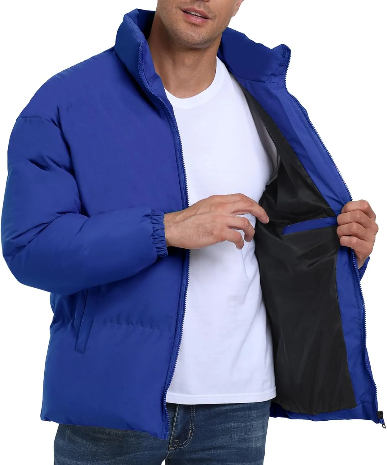 Mens Winter Padded Jacket Puffer Windproof Jacket Full Zipper Outerwear Coat