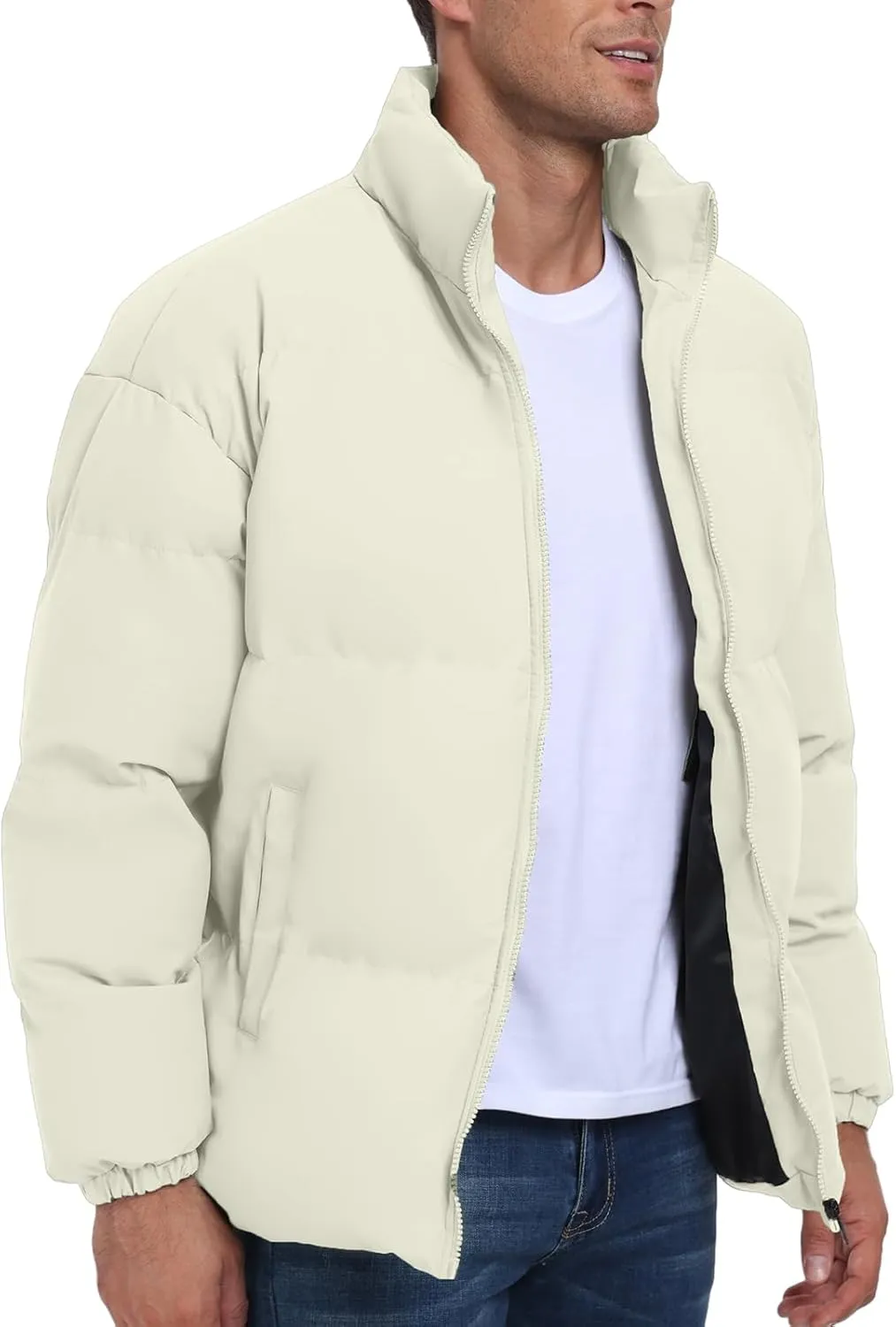 Mens Winter Padded Jacket Puffer Windproof Jacket Full Zipper Outerwear Coat
