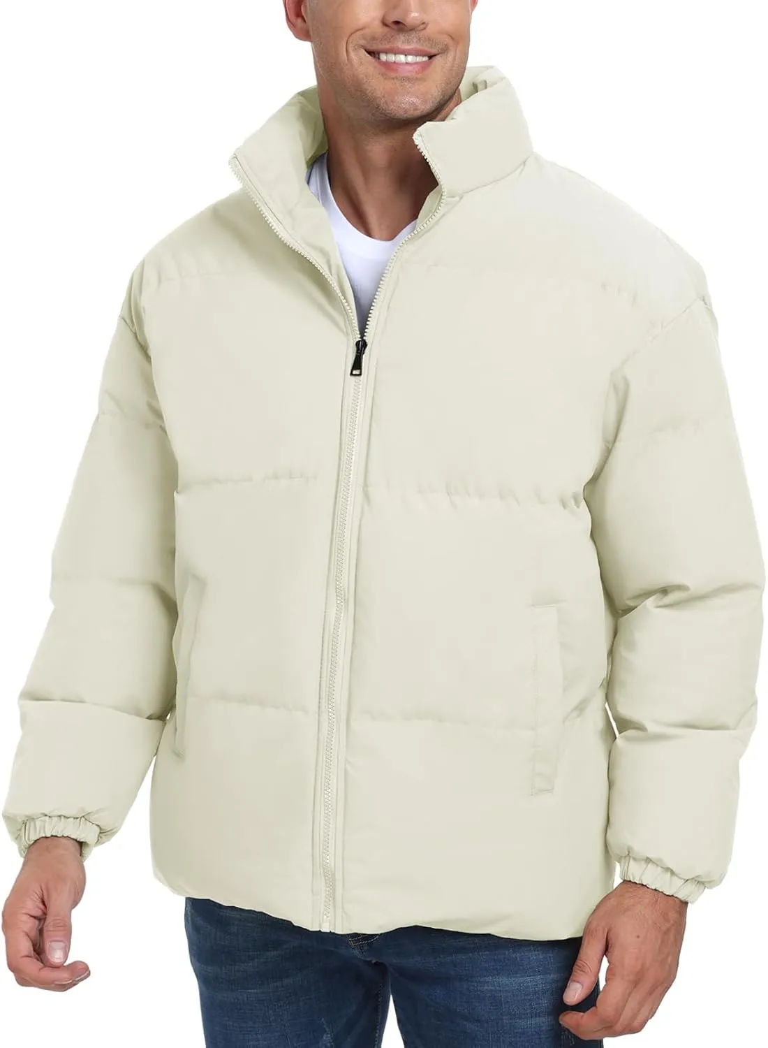 Mens Winter Padded Jacket Puffer Windproof Jacket Full Zipper Outerwear Coat