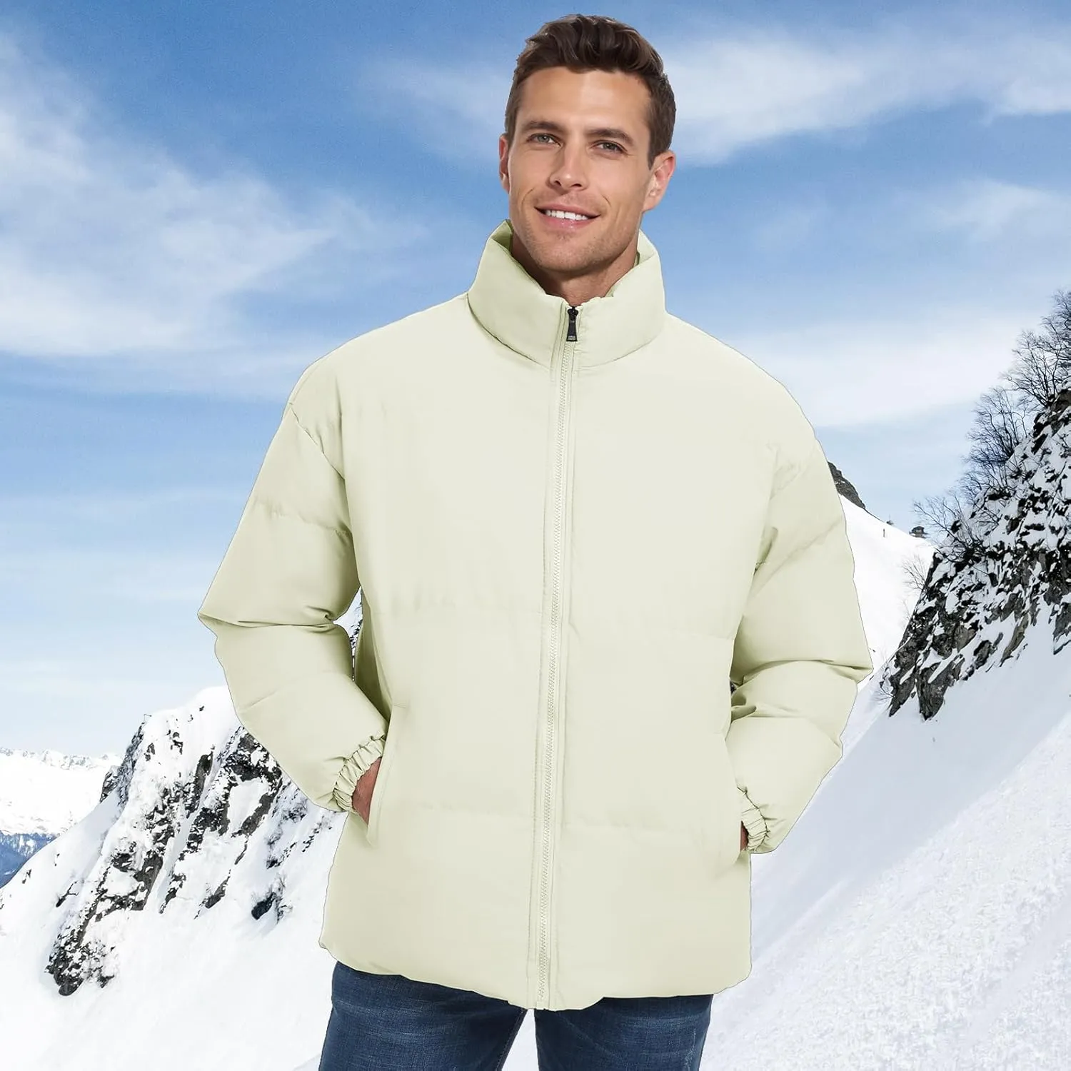 Mens Winter Padded Jacket Puffer Windproof Jacket Full Zipper Outerwear Coat