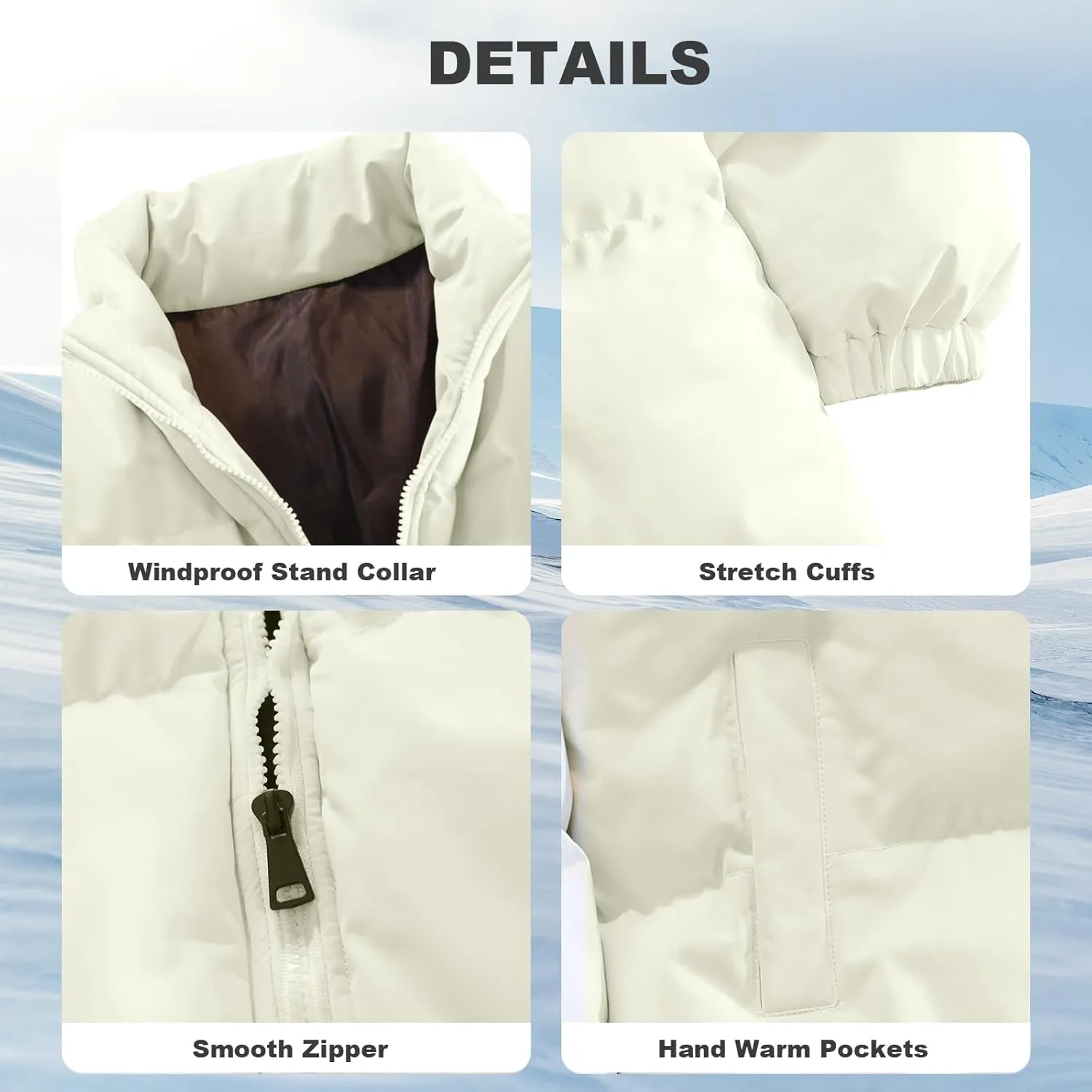 Mens Winter Padded Jacket Puffer Windproof Jacket Full Zipper Outerwear Coat