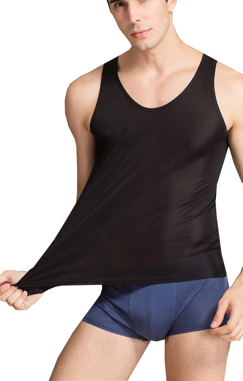 METWAY Men's Silk Tank Tops Sleeveless Pure Silk Undershirt Super Absorbent and Breathable Classic A Shirts
