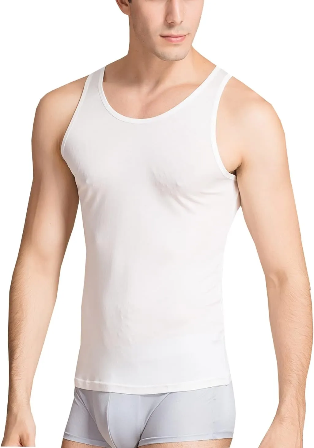 METWAY Men's Silk Tank Tops Sleeveless Pure Silk Undershirt Super Absorbent and Breathable Classic A Shirts
