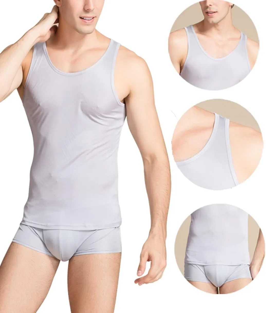 METWAY Men's Silk Tank Tops Sleeveless Pure Silk Undershirt Super Absorbent and Breathable Classic A Shirts