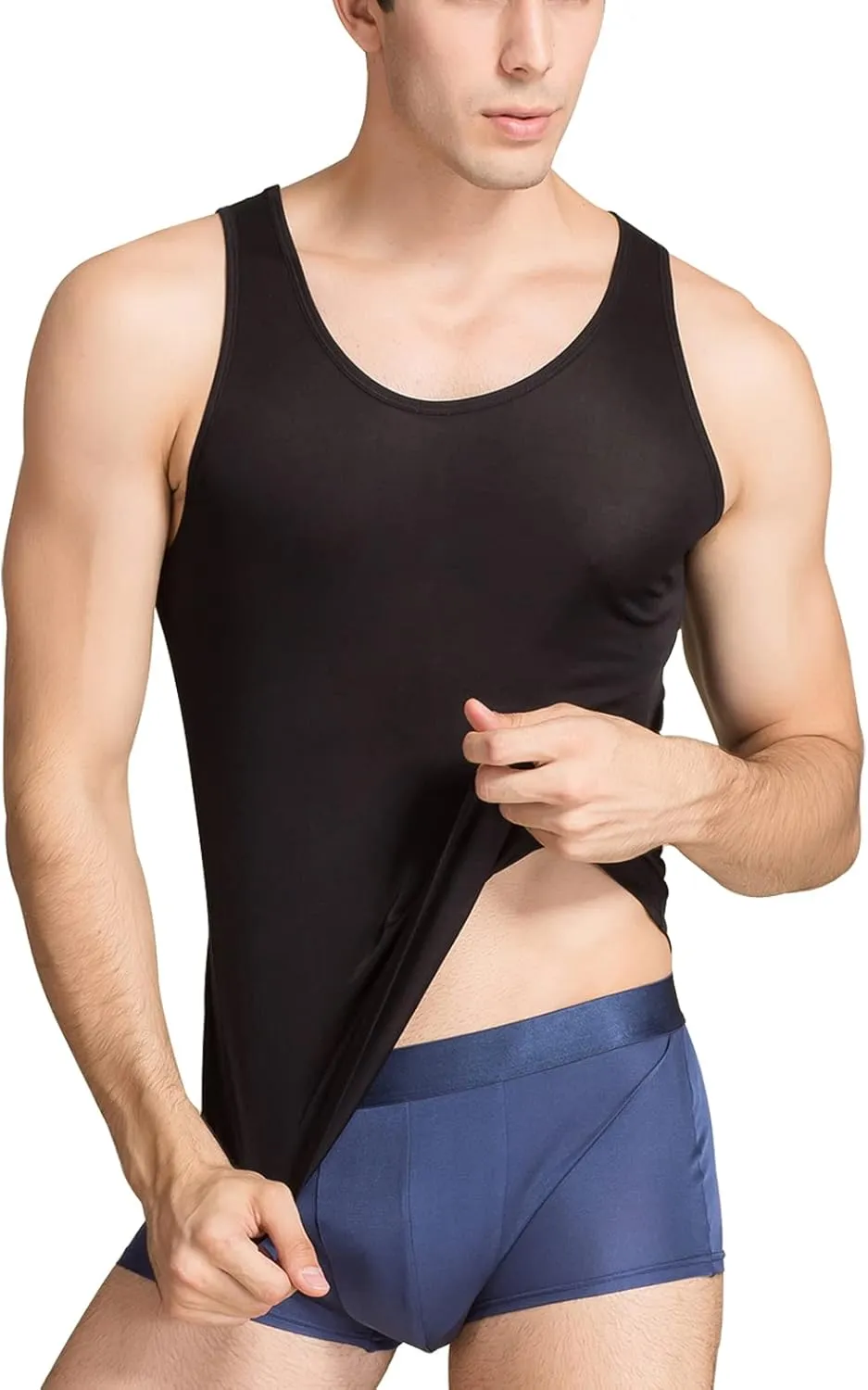 METWAY Men's Silk Tank Tops Sleeveless Pure Silk Undershirt Super Absorbent and Breathable Classic A Shirts