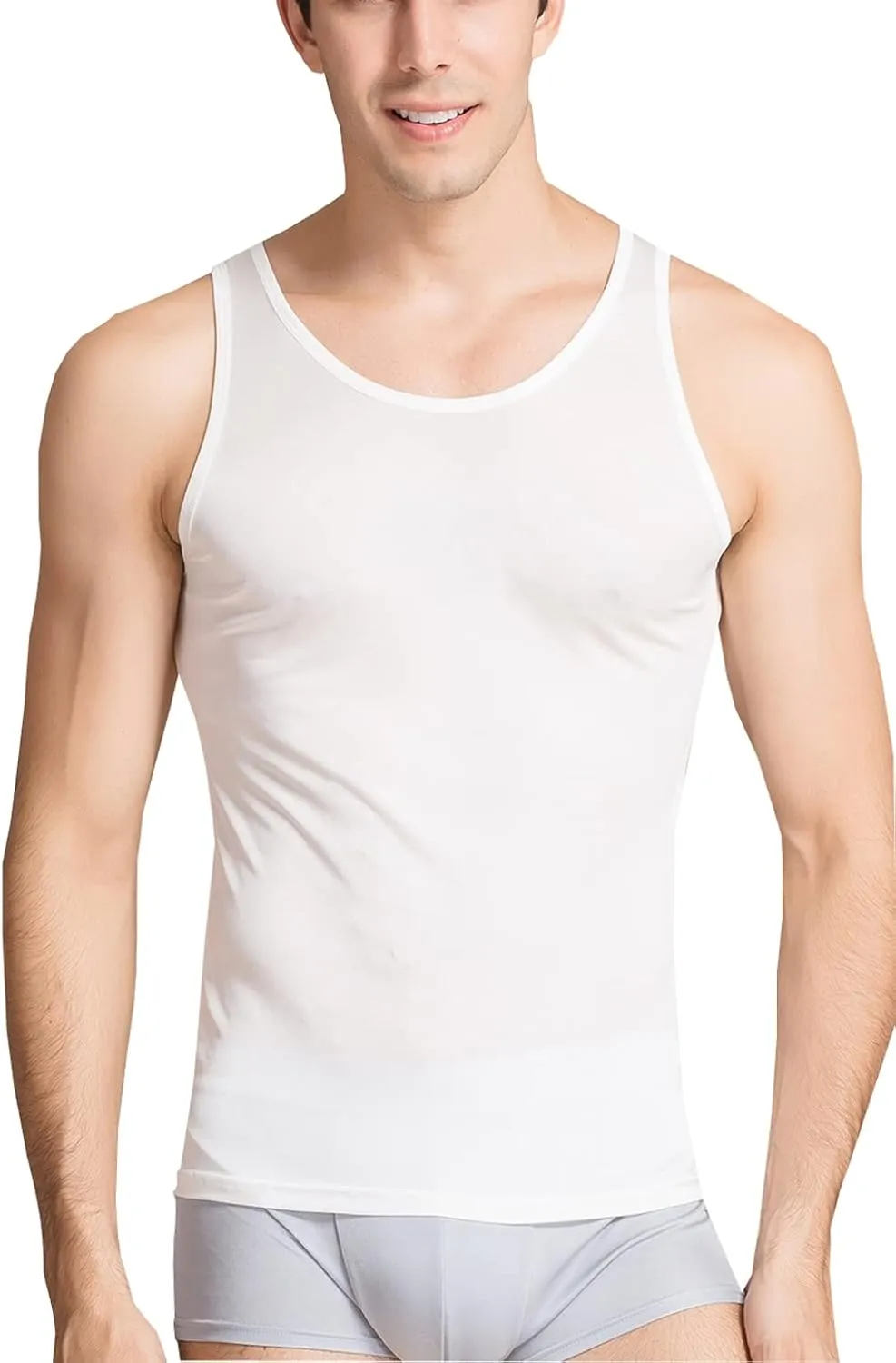 METWAY Men's Silk Tank Tops Sleeveless Pure Silk Undershirt Super Absorbent and Breathable Classic A Shirts