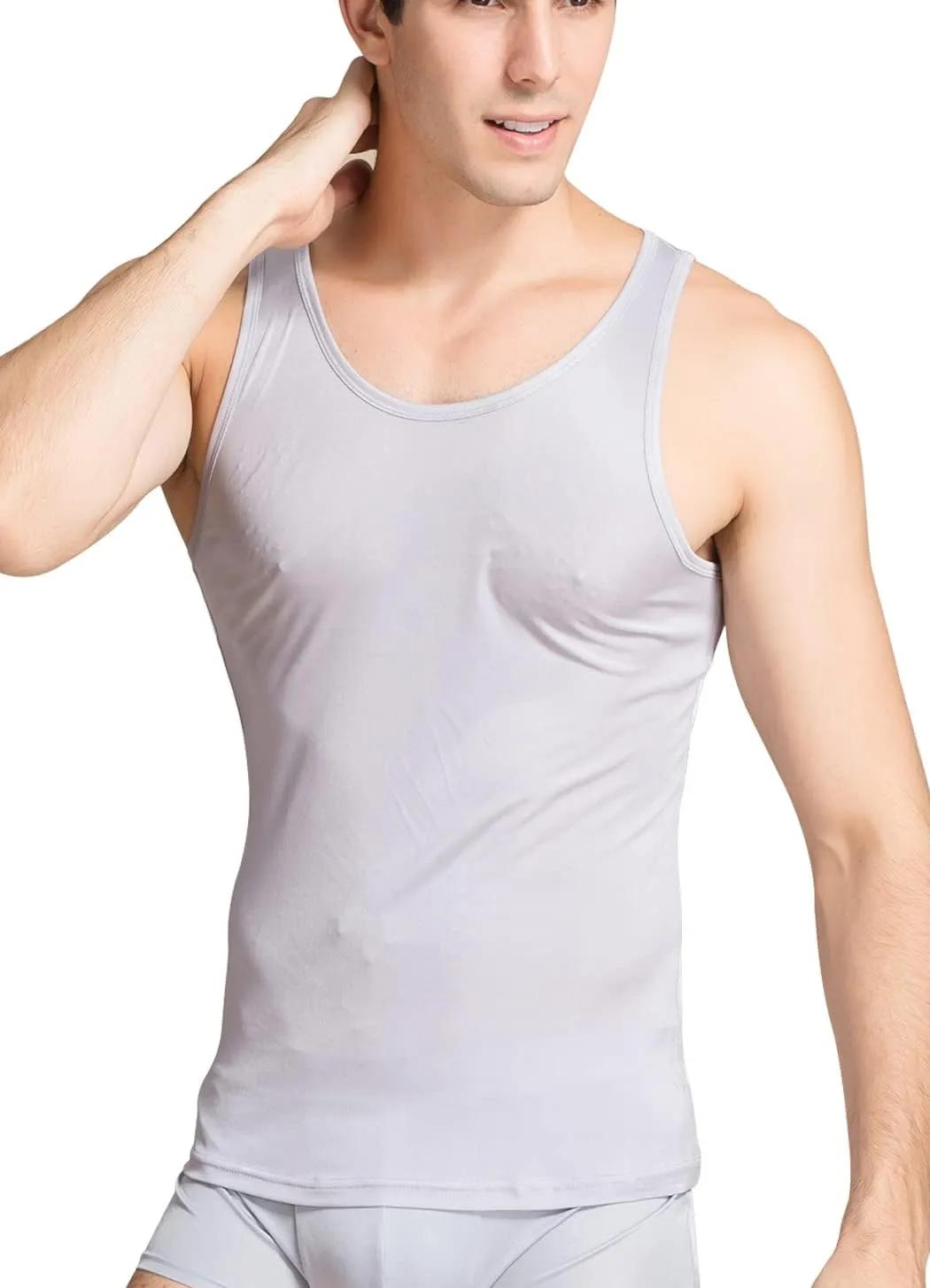 METWAY Men's Silk Tank Tops Sleeveless Pure Silk Undershirt Super Absorbent and Breathable Classic A Shirts