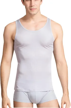METWAY Men's Silk Tank Tops Sleeveless Pure Silk Undershirt Super Absorbent and Breathable Classic A Shirts