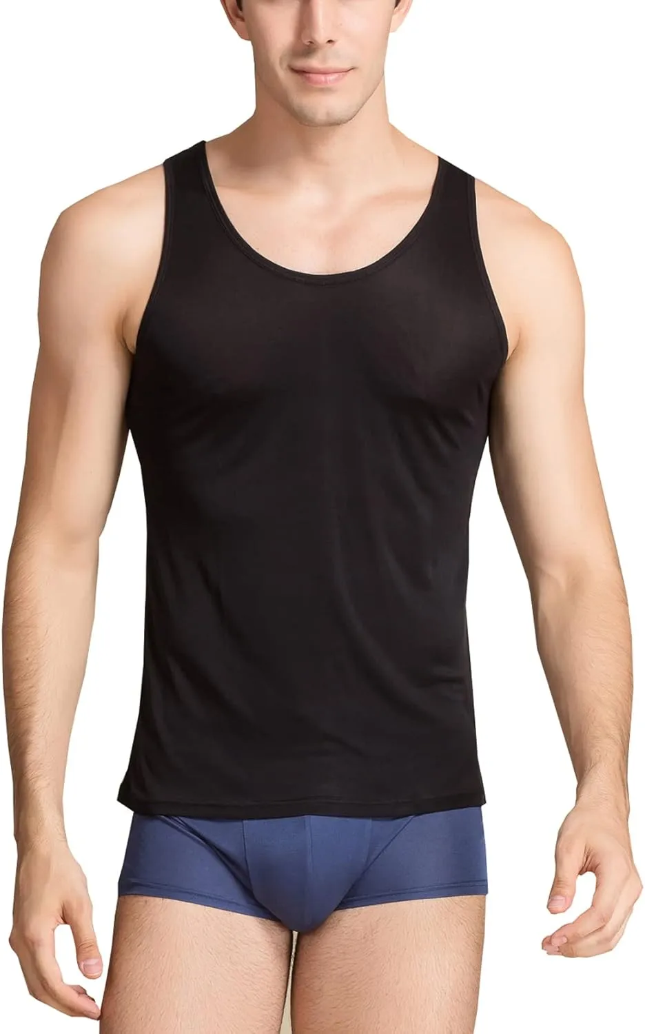 METWAY Men's Silk Tank Tops Sleeveless Pure Silk Undershirt Super Absorbent and Breathable Classic A Shirts