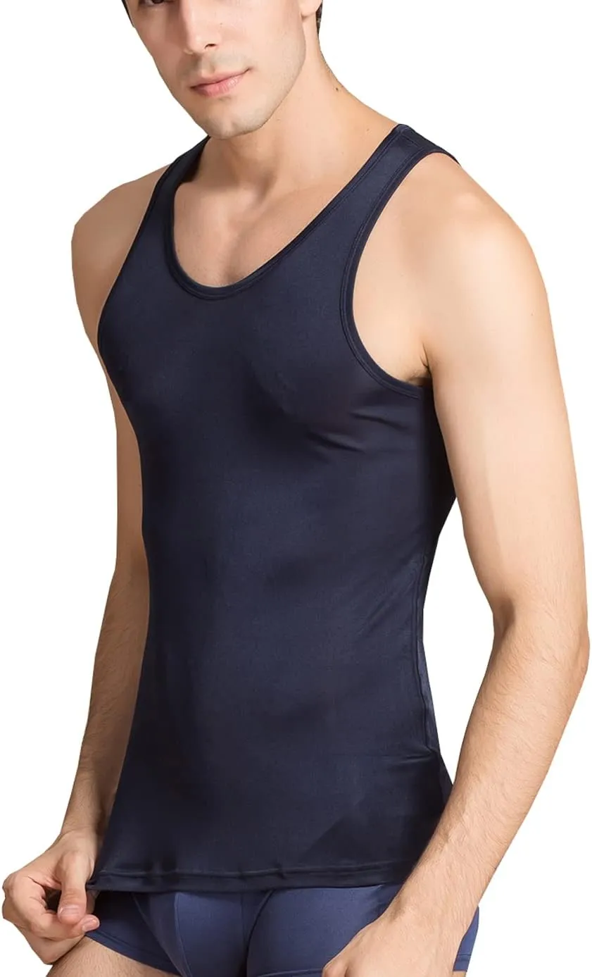 METWAY Men's Silk Tank Tops Sleeveless Pure Silk Undershirt Super Absorbent and Breathable Classic A Shirts
