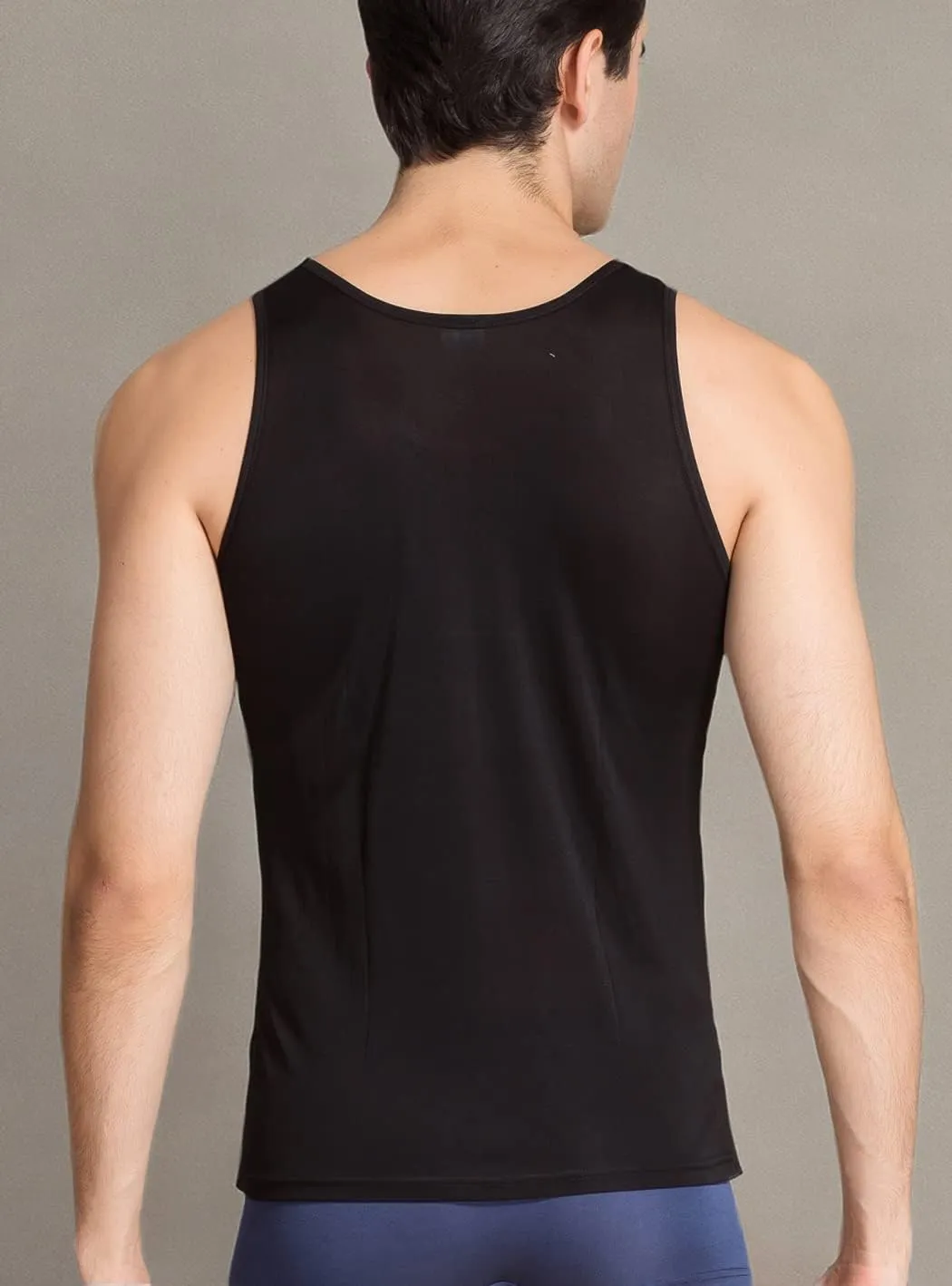 METWAY Men's Silk Tank Tops Sleeveless Pure Silk Undershirt Super Absorbent and Breathable Classic A Shirts