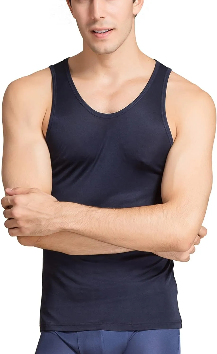 METWAY Men's Silk Tank Tops Sleeveless Pure Silk Undershirt Super Absorbent and Breathable Classic A Shirts