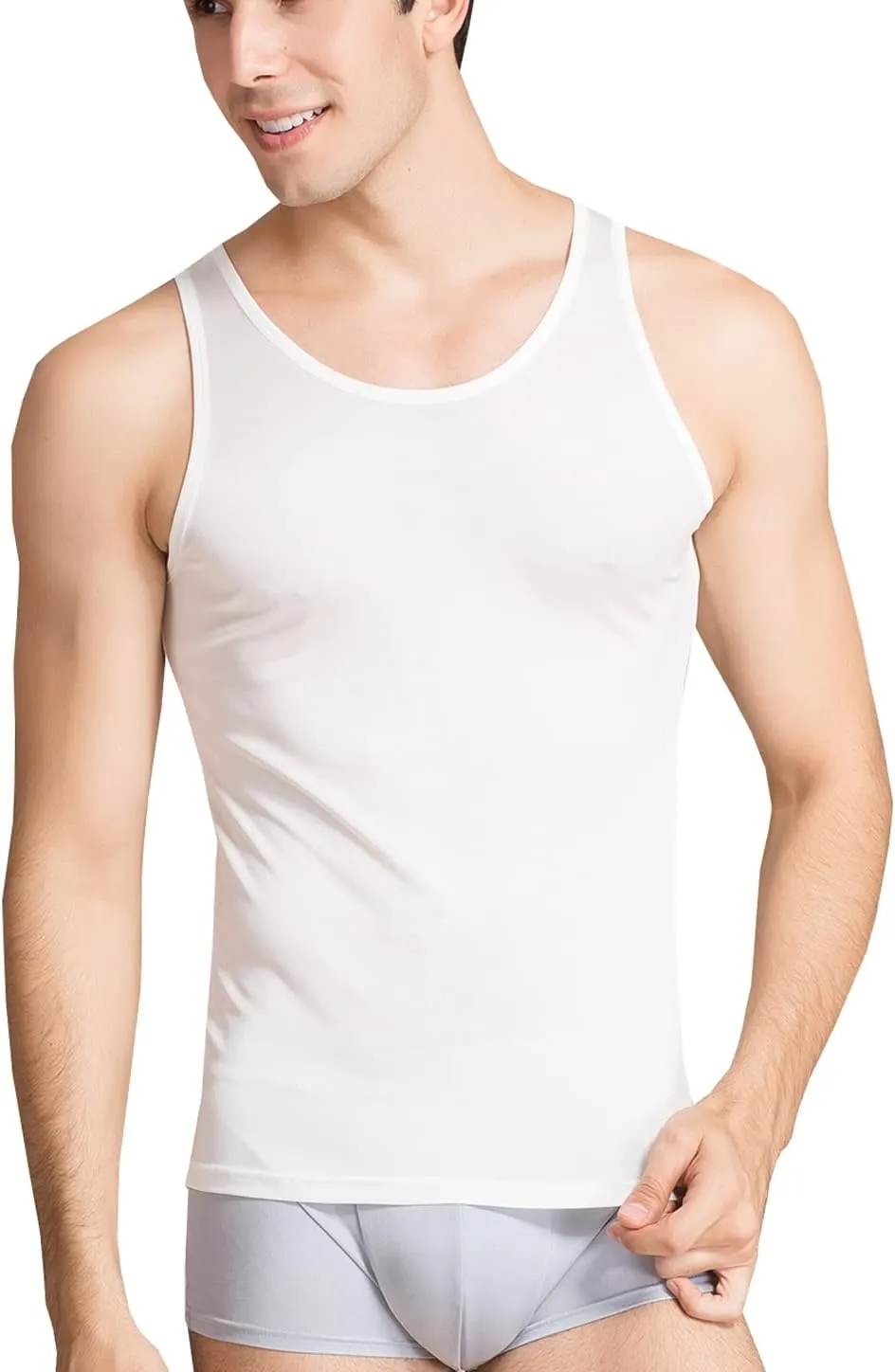 METWAY Men's Silk Tank Tops Sleeveless Pure Silk Undershirt Super Absorbent and Breathable Classic A Shirts