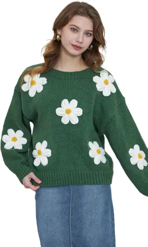 Migratory Bird Guide Floral Crewneck Long Sleeve Sweaters for Women 2024 Trendy