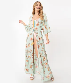 Mint & Yellow Floral Kimono Swim Cover Up