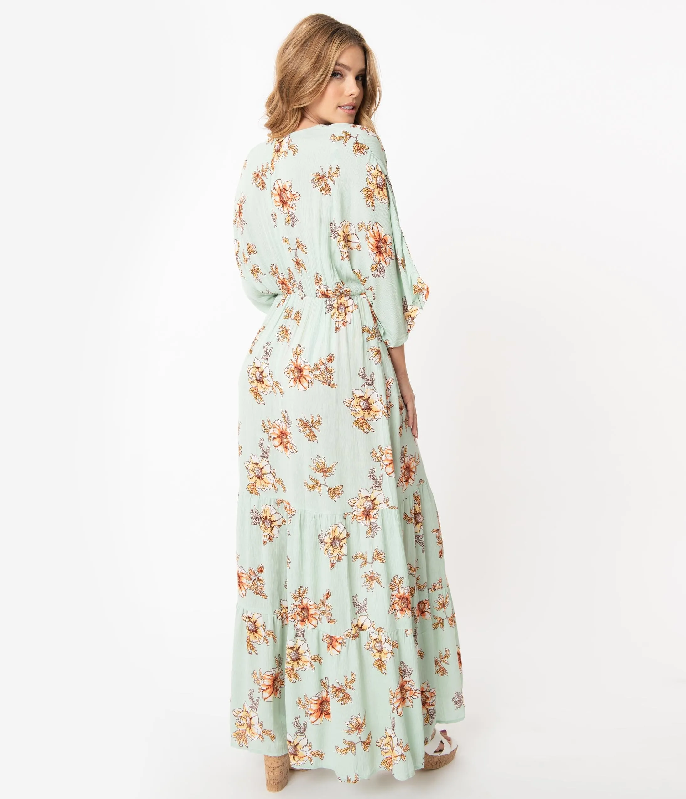 Mint & Yellow Floral Kimono Swim Cover Up