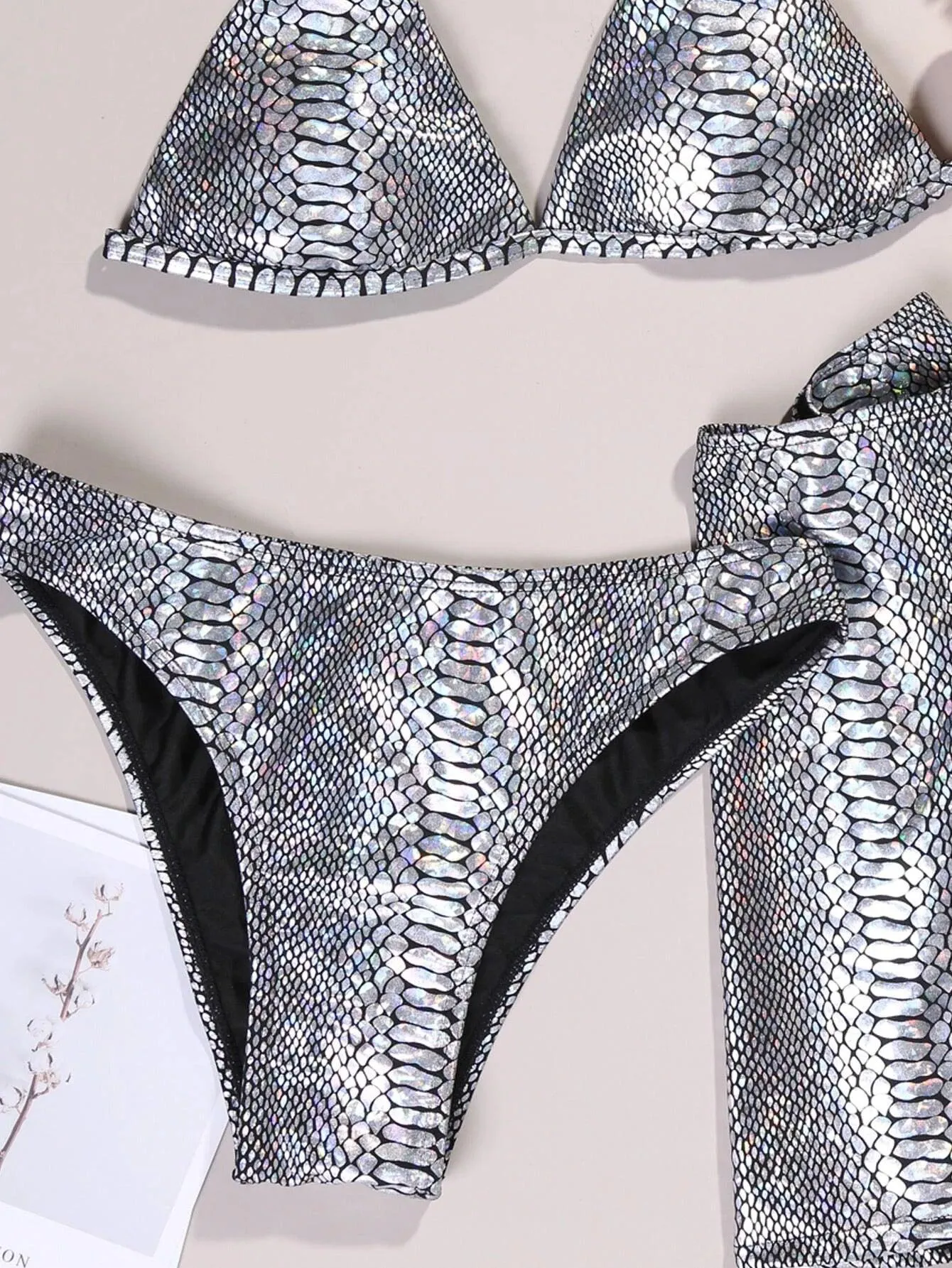 Modest 3-Pack Metallic Halter Bikini Swimsuit & Beach Skirt