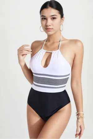Monochrome Elegance Cutout Swimsuit