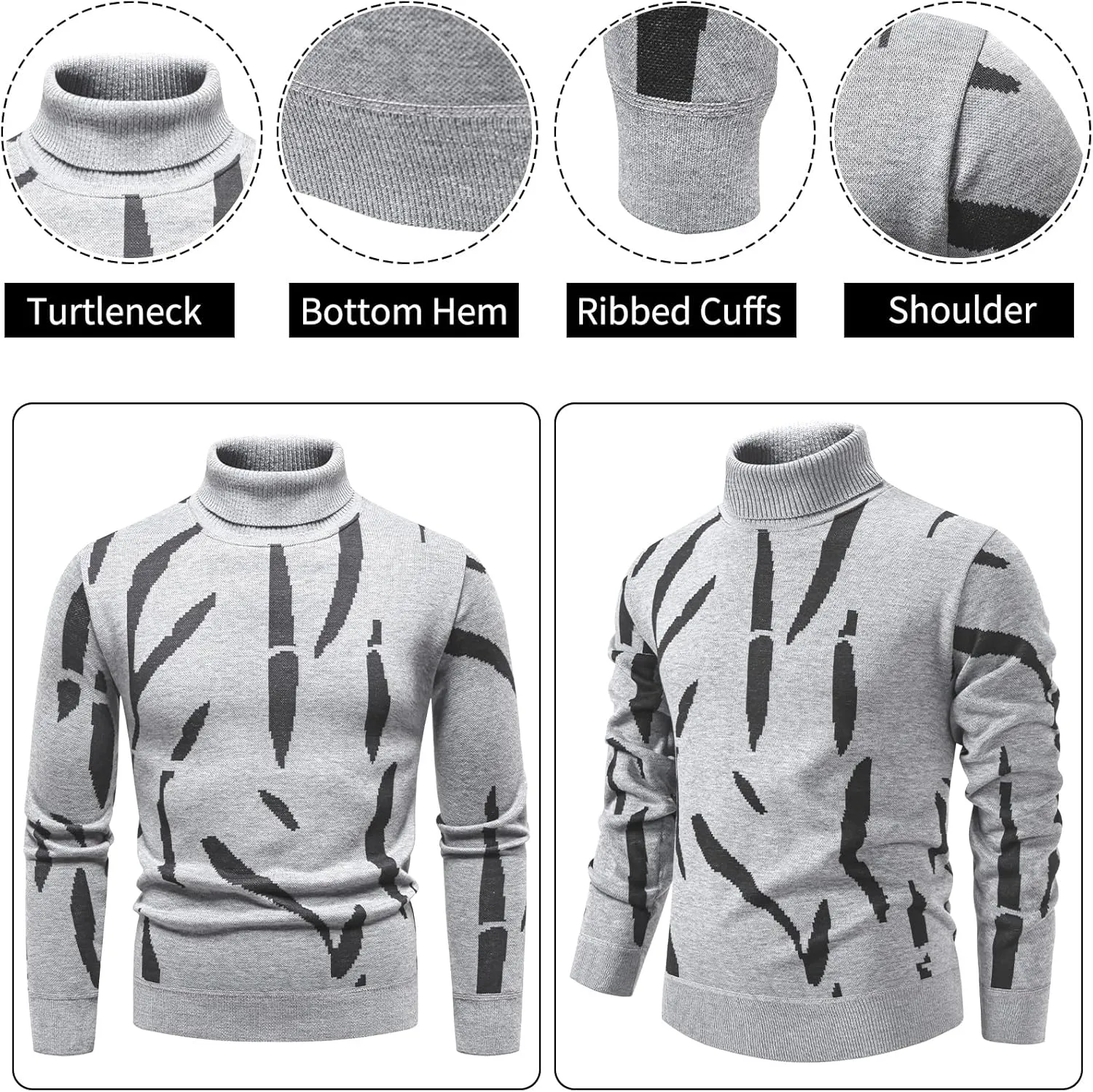Mylldey Mens Turtleneck Sweaters Cable Knit Long Sleeve Men's Pullover Sweaters